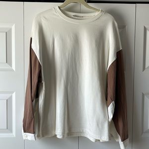 Brown & Cream Sweater Shirt - SIZE M - BALLOON SLEEVES